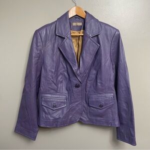 ie women’s 1X Leather Blazer fully lined button front pockets purple